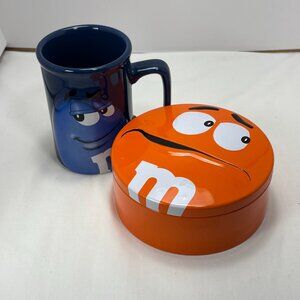 M&M's colorful porcelain coffee mug and aluminum candy tin